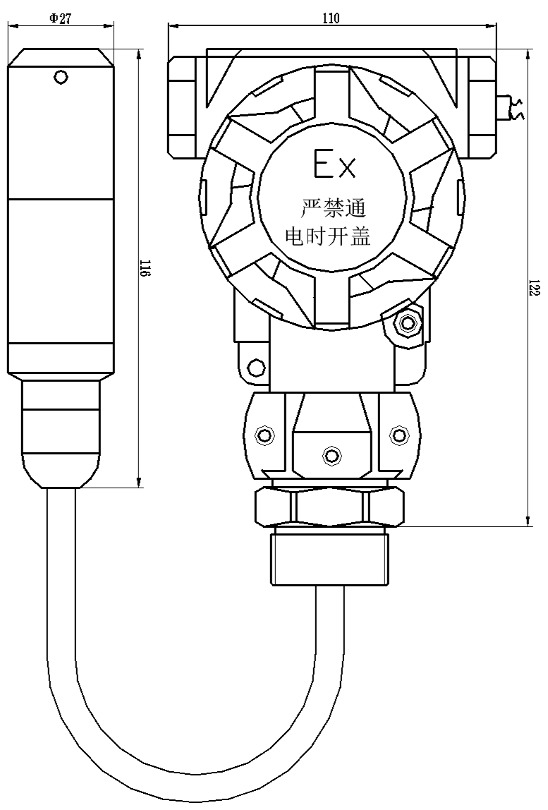 PTL578L无线液位传感器尺寸图